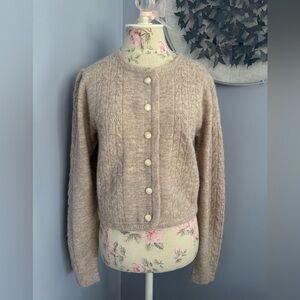 Camila Coelho Elegant Beige Cable Knit Button-Up Cardigan